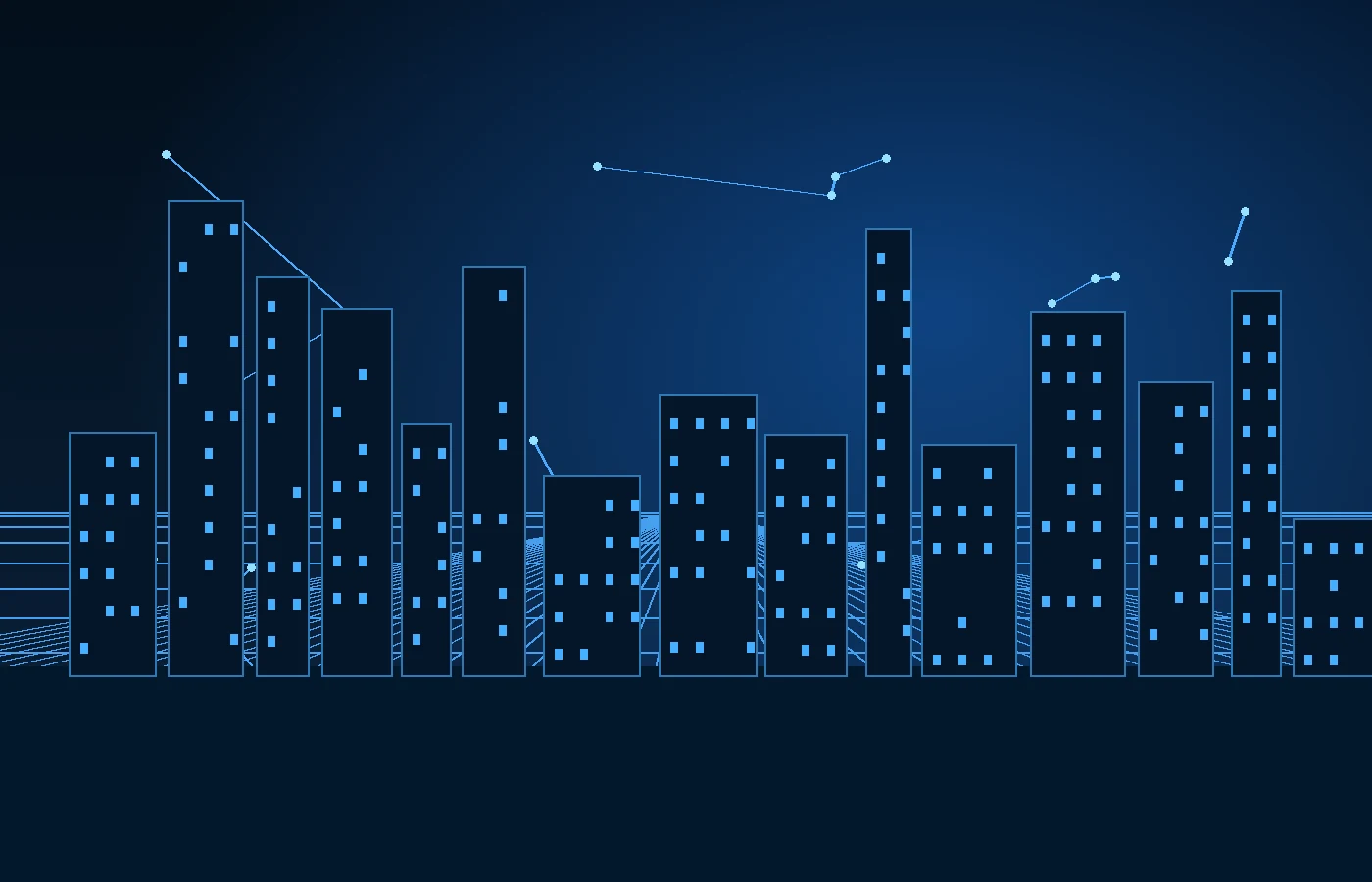 Generated abstract illustration of the Chicago skyline and digital infrastructure